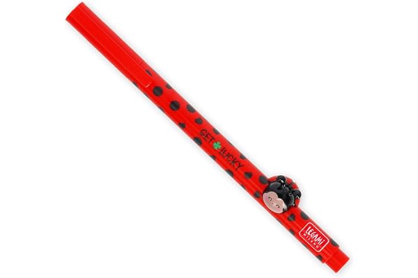 LEGAMI - Stylo gel avec animal décoratif Lovely Friends, Ladybug Theme, Avoid Rolling, Encre rouge, Animal amovible et recombinable, pointe 0.5 mm