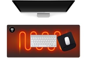 WDKXCN Tapis de Souris Chauffant, 90x40 cm Étanche Tapis de Bureau sous Main en Cuir, Tapis de Souris de Bureau Chauffant avec petit tapis de souris et fonction minuterie, Tapis de Bureau Chauffant