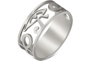 LIKGREAT Anello Occhio di Horus Antico Simbolo Egizio Horus Occhio Ankh Anelli Egitto Occhi di Ra Anello Buona Fortuna Amuleto Protezione Gioielli in Acciaio Inox per Uomini Donne Natale