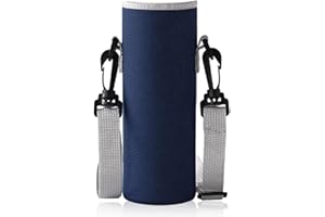 JEYORZY 1pcs Bolso Térmico Portátil de Neopreno para Botella de Agua, Bolsa de Botella de Agua Funda para Botella de Neopreno con Correa de Hombro Ajustable para Senderismo Viajes, Azul marino-1000ml