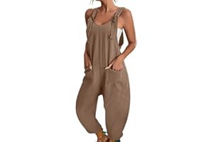 BRONG Dungarees Women's Summer Wide Leg Jumpsuit with Pocket Casual Loose Jumpsuit for Women Romper Suits Sleeveless Dungarees Romper