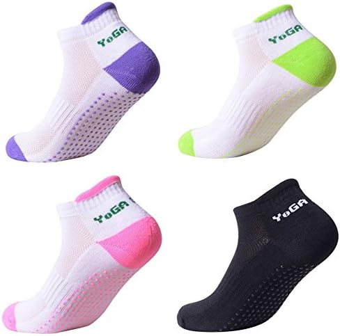 Legends_chan Anti-slip Yoga Socks, Non Slip Skid Socks Silicone Dot With Grips Cotton for Women girls (4 pack-A)