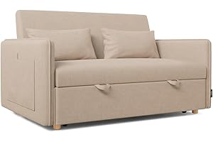 Nalui- Sofa Cama 2 plazas 3 en 1 Nest 2 139x100x80cm con Respaldo Ajustable y 2 Almohadas. Sofa Cama Chaise Longue, Soporta hasta 240Kg. Sofa 2 Plazas Convertible en Cama 120x190cm, Beige