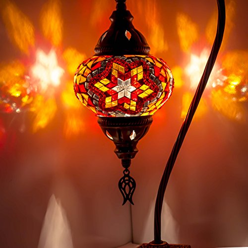 Preisvergleich Produktbild Mosaik Lampe – Türkisch Mosaik & Schreibtisch Lampe, atemberaubende, Einzigartige Globe Lampenschirm, marokkanischer Stil, Schwanenhals Serie rot, gelb