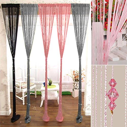 Tinxs Door Window Panel Room Divider Embellish Crystal Beads String Curtain Fly Screen Blind Tassel 100 x 200cm-BLACK, PINK, SILVER Christmas Gift Secret Santa (Black)