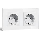 BSEEDLIFE Wall Plug, Standard Recessed Double Wall Socket with Glass, 157 x 86 mm 2 Gang 16A, Power Socket, Easy Installation