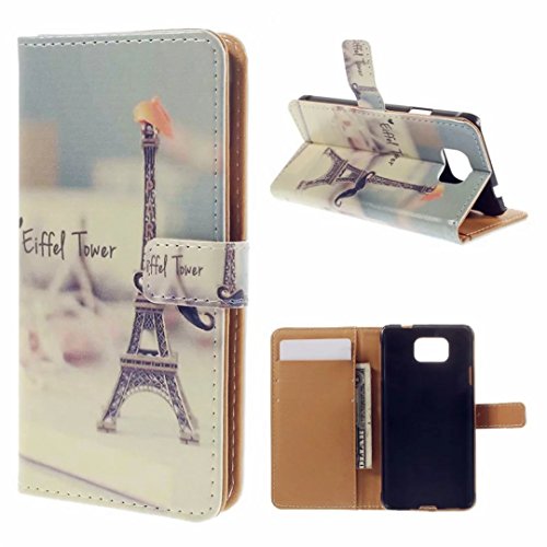 MUTOUREN Samsung Galaxy Alpha SM-G850F / Samsung Galaxy Alpha SM-G850F Funda, Torre De Transmisión Diseño Solapa Flip Billetera Carcasa Tapa Estuches Premium PU Cuero Cover Cáscara Bumper Protector Slim Piel Shell Case Stand Ranura para Tarjetas Estilo>Torre Eiffel>Lápiz de plata