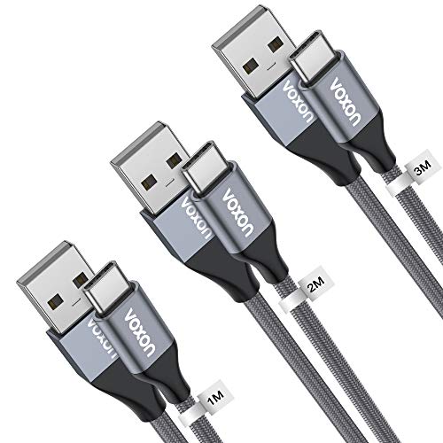 VOXON USB C Cable, Nylon Braided High Speed Type C Cable[3-Pack/1M+2M+3M] USB C to USB A Charging Sync Cable for Samsung Galaxy /S9/Note8/S8/A9/C9, Huawei, Sony, Nexus, HTC,Nintendo Switch, MacBook