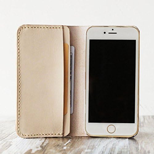 Genuine Leather wristlet iPhone x / 8/8 Plus/iPhone 7/7 Plus wallet case iPhone 6 / 6s / 6 plus / 6s Plus wallet case/SE / 5 / 5s case - Italian vegetable tanned leather (nature tan)