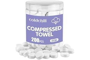 coldchill 200 toallas comprimidas, toallas desechables comprimidas para la cara, toalla mágica, toalla comprimida para viajes, camping, senderismo, 8 x 9 pulgadas, color blanco