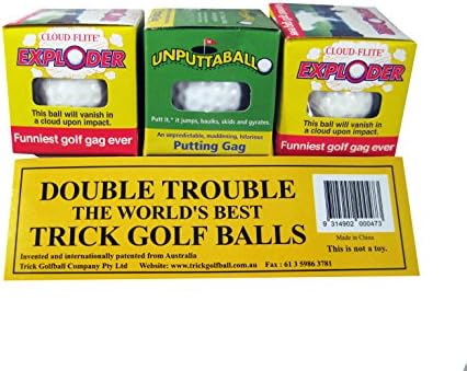 Double Trouble Golf Ball 3 Pack by Trick Golfball Company 2 Exploding Golf Balls and 1 Unputtaball