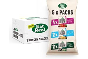 Eat Real Chips Multipack 4 X 5 Lentil Salted 2 X 18g, Quinoa Sour Cream & Chive 2 X 20g, Hummus Tomato & Basil 1 X 22g, Gluten-Free Crisps Box