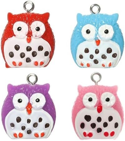 Little Freckle Pack of 4 Resin Handpainted Owl Charm Pendants 23mm x19mm, Embellishment jewellery findings