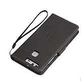 FESELE Dreamcatcher Schutzhülle für [Huawei P9] Feder Traumfänger Prägung Brieftasche Hülle Leder Flip Case Handyhülle mit Magnetverschluss, Huawei P9 Card Slot Vintage Series Wallet Cover Ledertasche Leder-Mappen-Karten-Slot-Abdeckung im Bookstyle Ständer Kartenfach für Huawei P9 + Blau Eingabestift Stylus Touch Pen-Traumfänger,schwarz - 6