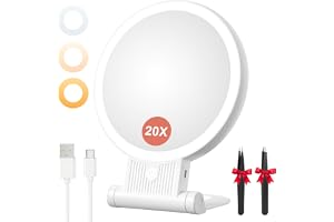 Auxmir Upplyst Sminkspegel, 20X/1X Dubbelsidig Förstoringsspegel, 72 LED 3 Färger Ljusspegel, 2000mAh med USB, Vägghängande J