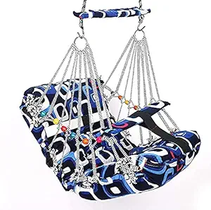 Baby Swing Khel Khilona Cotton Hanging Jhula Swing for Kids Babys Children Folding and Washable 1-4 Years with Safety Belt Home Garden for Babies for Indoor Outdoor(Multicolor Blue)