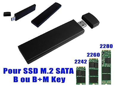 KALEA-INFORMATIQUE © - Clé USB boitier pour SSD M2 vers USB3 (USB 3.0 SUPERSPEED) - Pour SSD M2 SATA format 2230 2242 2280 - Boitier Aluminium Noir