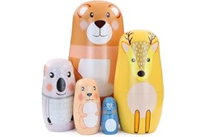 BOERNI Set mit 5 niedlichen Cartoon-Tier-Nesting-Puppen Bär, Elch, Koala-Muster, stapelbar, stapelbar, Puppen, Matrjoschka-Puppe für Kindergeburtstag, Weihnachten, Ostergeschenk, Heimdekoration
