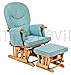 LUXURIOUS HUSH HUSH SOLID OAK WOOD GLIDER CHAIR WITH BABY BLUE CUSHIONS - NURSING GLIDER / ROCKER / ROCKING / MATERNITY / FEEDING CHAIR (With Locking Mechanism & Free Matching Footstool)
