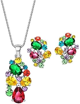 Neoglory Jewellery Silber Schmuckset mit Swarovski® Elements Strass Zirkonia bunt luxus Stil
