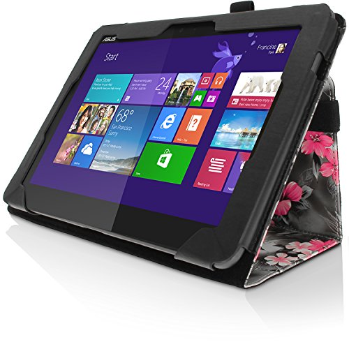 igadgitz ‚Vintage Kollektion‘ Pink auf Schwarz Blumen PU Ledertasche Hülle Folie für Asus Transformer Pad TF103C 10.1 Zoll mit Multi-Winkel Betrachtungs + Stylus-Stift Elastischen Halter + Displayschutzfolie - 6