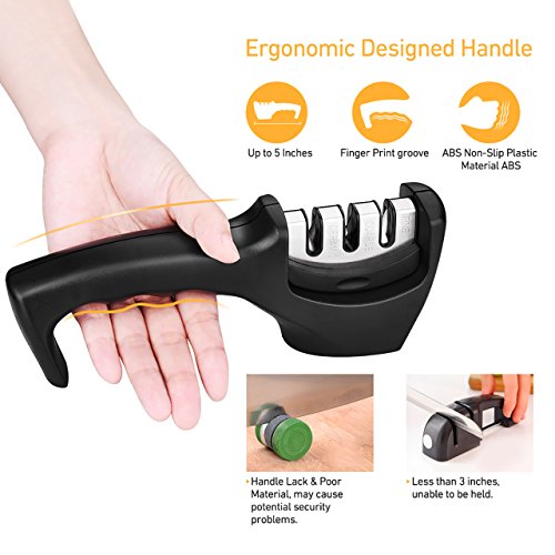 Messerschärfer, HoLife Messerschleifer Manueller Knife Sharpener Schleifstein mit 3 Stufen für Keramikmesser, Stahlmesser, Kochmesser usw(Schwarz) - 2
