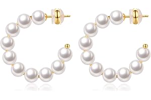 MOROTOLE Pendientes de aro de perlas para mujer, pequeños pendientes hipoalergénicos, chapados en oro de 14 quilates, ligeros, abiertos, joyería, regalo de cumpleaños para mujeres y niñas
