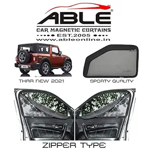 Able Sporty Car Magnetic Sun Shade Curtains with Zipper for Mahindra Thar 2021 Set of 5