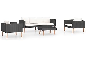 Deufre Conjunto Muebles de Jardín de Ratán 4 Piezas Sofa Jardin Exterior Sofas Exterior Jardin Ratan Conjunto Jardin con Cojines Lavables para Jardín Terraza Patio Negro