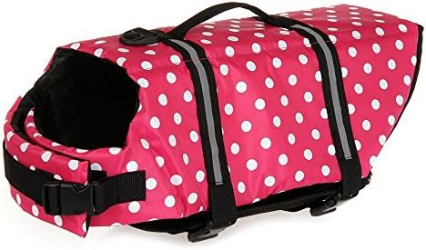 Assorted Color Dog Life Jacket Reviews Adjustable Dog Life Vest Preserver (Red Dot, XXS)