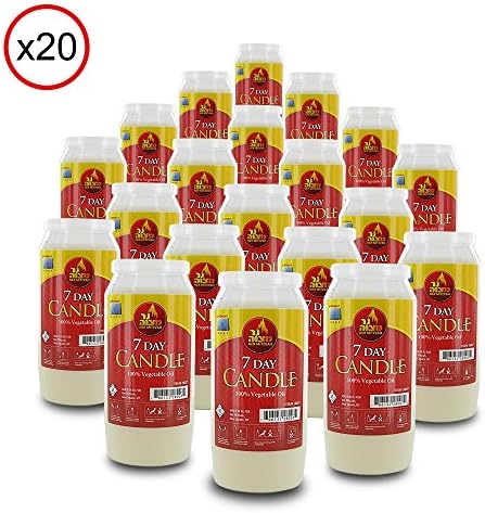 Ner Mitzvah 7 Day Yartzeit Candle - 20 Pack Kosher Yahrtzeit Memorial and Yom Kippur Candle in Plastic Holder