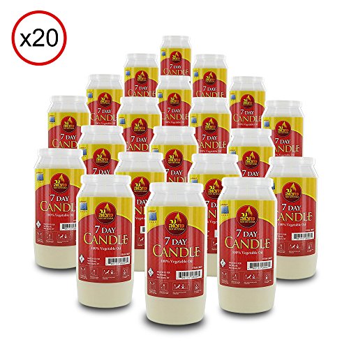 Ner Mitzvah 7 Day Yartzeit Candle - 20 Pack Kosher Yahrtzeit Memorial and Yom Kippur Candle in Plastic Holder