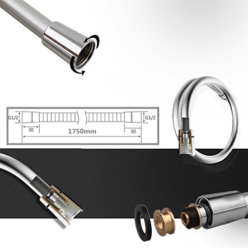 DSIKER® PVC Brauseschlauch Hochwertiger Flexible Duschschlauch ,Hochglanzverchromt Edelstahl |1/2 Zoll ,1,75 m – Mantel inkl 2 Dichtungsringe,Metalloptik,Knickschutz, silber - 4