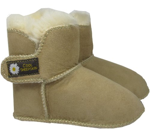 Poppy sheepskin baby booties sand colour small 0 - 6 months
