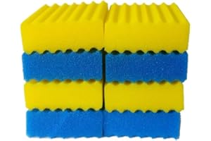 kychenBase CBF-550 / MBF-550 Spugne Filtro Laghetto – Ricambio Materiale Filtrante, Spugne in Schiuma Filtrante per Laghetto (4 x Blu Grossolana, 4 x Gialla Fine)