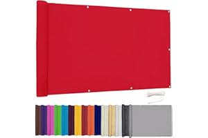 Lingle888 Balkon Sichtschutz PB2 PES blickdichte Balkonumspannung mit Ösen und Kabelbinder 8 Tage geliefert - in div.20 Größen & 14 Farben 420D(Rot,1x2m)
