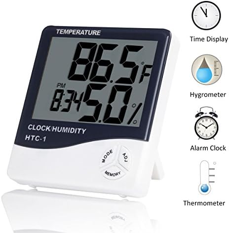 HighCool Digital Temperature Humidity Meter, Indoor Thermometer LCD Hygrometer Monitor w/Alarm Clock for Home Office Bedroom