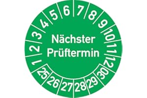 ROSENBAUM OFFSETDRUCK Next Test Date Test Badge, Pack of 100, in Various Colours and Sizes, Test Label Test Seal Badge (30 mm Diameter, Green)