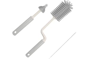 ANGNYA Baby Bottle Brushes, Silicone Bottle Brush 3 Pcs Soft Mom Bottle Brushes for cleaning Water Bottles, Baby Bottles, Thermoses, Glasses Cups, Wine Glass (Gray&White)