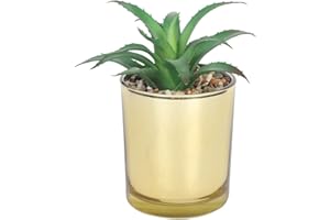 Sleepdown Halo Green Aloe Vera Leaf Gold Pot Artificial Faux Plant for Home Office Bathroom Decor Indoor Decoration Aesthetics, Small