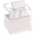 MOMENT Tissue Box Square - Acrylic Square Transparent Tissue Box Holder Case Dispenser for Bathroom Vanity Countertop, Bedroom Dresser, Office Desk or Night Stand Table