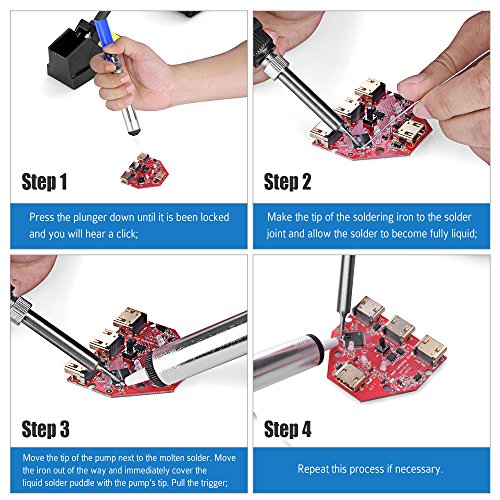 Entlötlitze Entlötpumpe Set, Vtin 2.5mm breit, 1,5 m Länge Desoldering Wick und Lötmittel Sauger, Lötmittel-Sauger Desoldering Vakuumpumpe Solder Removal Tool - 6