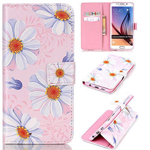 Preisvergleich Produktbild CaseHome Samsung Galaxy S6 Edge Plus Hülle,Schutzhülle Tasche Leder Mit Kartenfach Magnetverschluss Standfunktion Slim-Schutzhülle Folio Schalen Fall Mit Karten- / Geldscheinfach Für Samsung Galaxy S6 Edge Plus-Gelbes Gänseblümchen