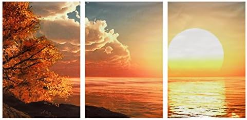ThanaphatShop 3 Cascade Day Sunset Scene Canvas Painting Decorative Wall Picture Home Decoration Unframed