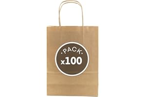 LIBERGRAFIC 100 Bolsas de papel con asas Bolsa de papel para compras resistentes Bolsas para cumpleaños, regalos, bodas, fiestas, bolsas para tiendas de papel (32+12x40, 100 unidades)