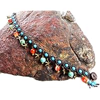 Fußkettchen Türkis Makramee Thailand Feuer Achat Tribal Surfer Boho Hippie Perlen Seesterne