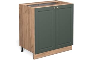 Vicco Mobiletto base cucina Fame-Line, Verde-oro Country House, 80 cm con ripiano, senza piano di lavoro