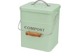 ayacatz Poubelle à Compost en Acier au Carbone pour comptoir de Cuisine, 6 L Seau à Compost avec Couvercle,Poubelle Compost Cuisine Comprend Un Filtre à Charbon -Vert
