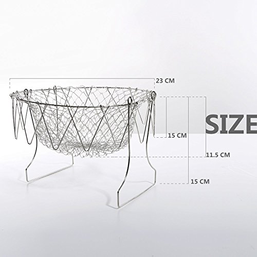 Chef-Kochen, Bratkorb Netz,Edelstahl Faltbare New Küchenhilfe 9.4 x 5.5in Professionell für Easy Fry, Dampf, Spülen, Strain und Lagerung, Kochen Korb - 3