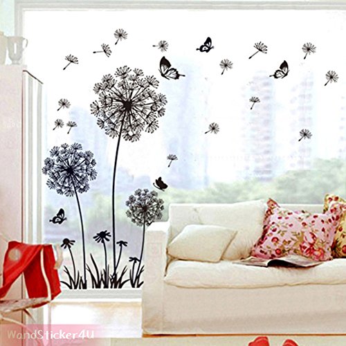 WandSticker4U- Wandtattoo „Pusteblumen“ schwarz | Effektbild: 165x130cm | Wandsticker Löwenzahn Blumen Baum Pflanzen Waldbild Wand Aufkleber Deko für Wohnzimmer, Schlafzimmer, Garderobe, Küche, Flur XL - 3
